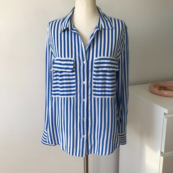 H&M Blue White Striped Button Down Blouse - Picture 1 of 7